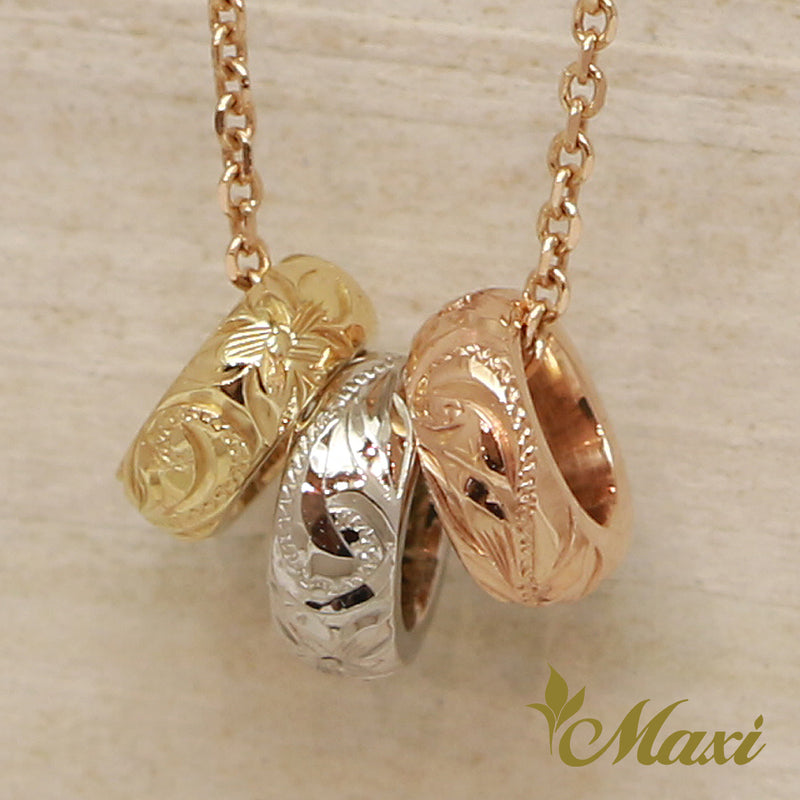 [14K Gold] 3mm Tube Pendant-Hand Engraved Hawaiian Heritage Design*Made-to-order*(TRD)　14金　３mm　リング