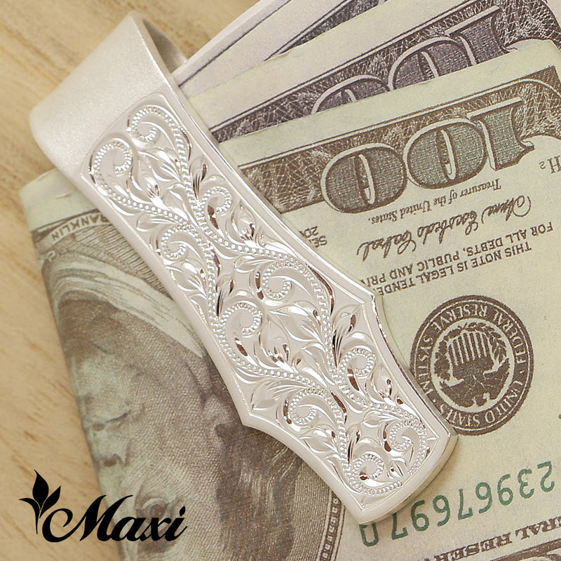 [Silver 925] Money Clip/ Hand Engraved Traditional Hawaiian Design [Made to Order] (A0349)