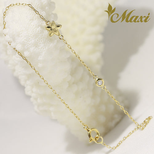 [14K Gold] Plumeria Flower Charm Bracelet/Anklet with Diamond [Made to Order] (B0177)