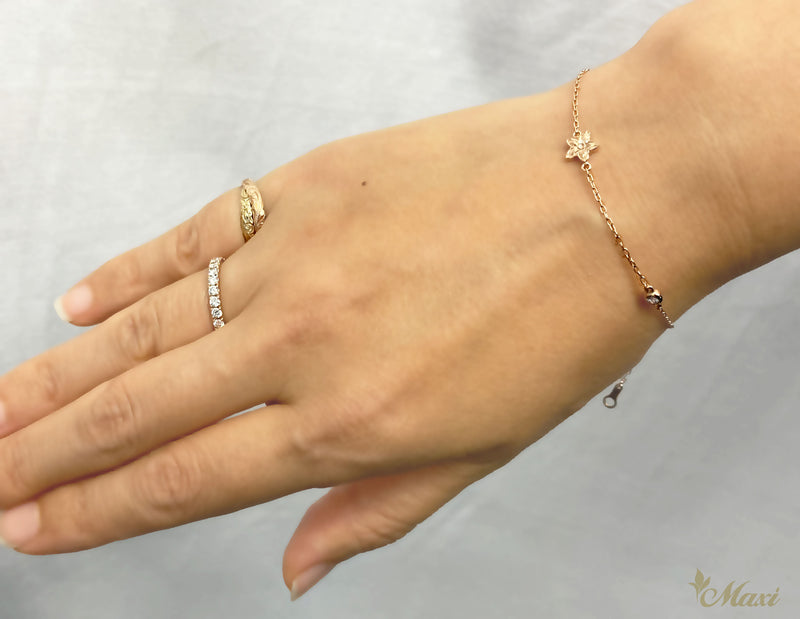 [14K Gold] Plumeria Flower Charm Bracelet/Anklet with Diamond [Made to Order] (B0177)