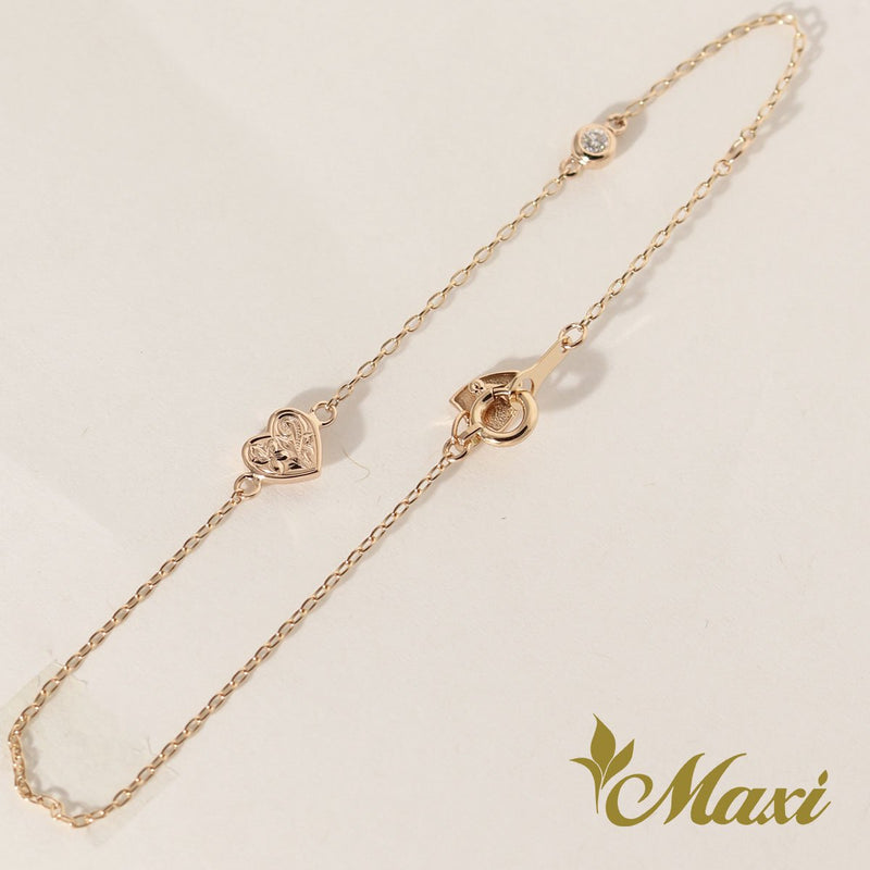 [14K Gold] Heart Charm Bracelet/Anklet with Diamond(B0178)