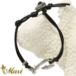 [Black Chrome Silver 925] Fish Hook Leather Bracelet *Made to Order* (B0309)