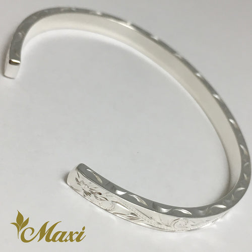 [Silver 925] 3mm Flat Bangle Bracelet -Old English Design *Made-to-order* (B0519-3mm)