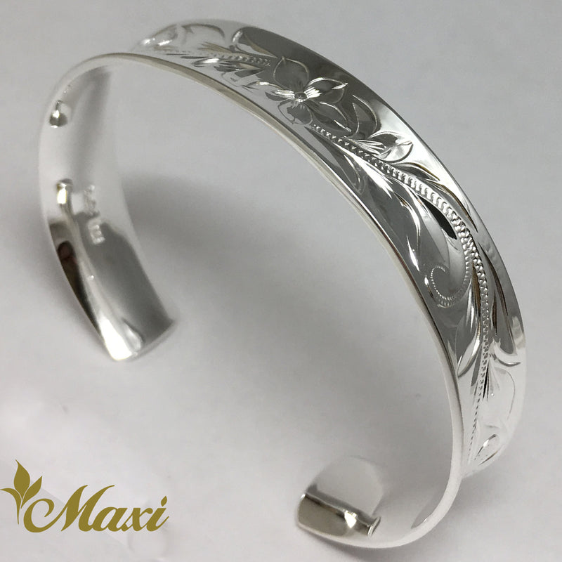 [Silver 925] 12mm Hawaiian traditional design Curl Inside Bangle Bracelet *Made to Order* (B0563)