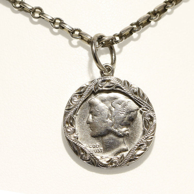 [Black Chrome Silver 925] Mercury Dime Coin Pendant-Small (P0934)