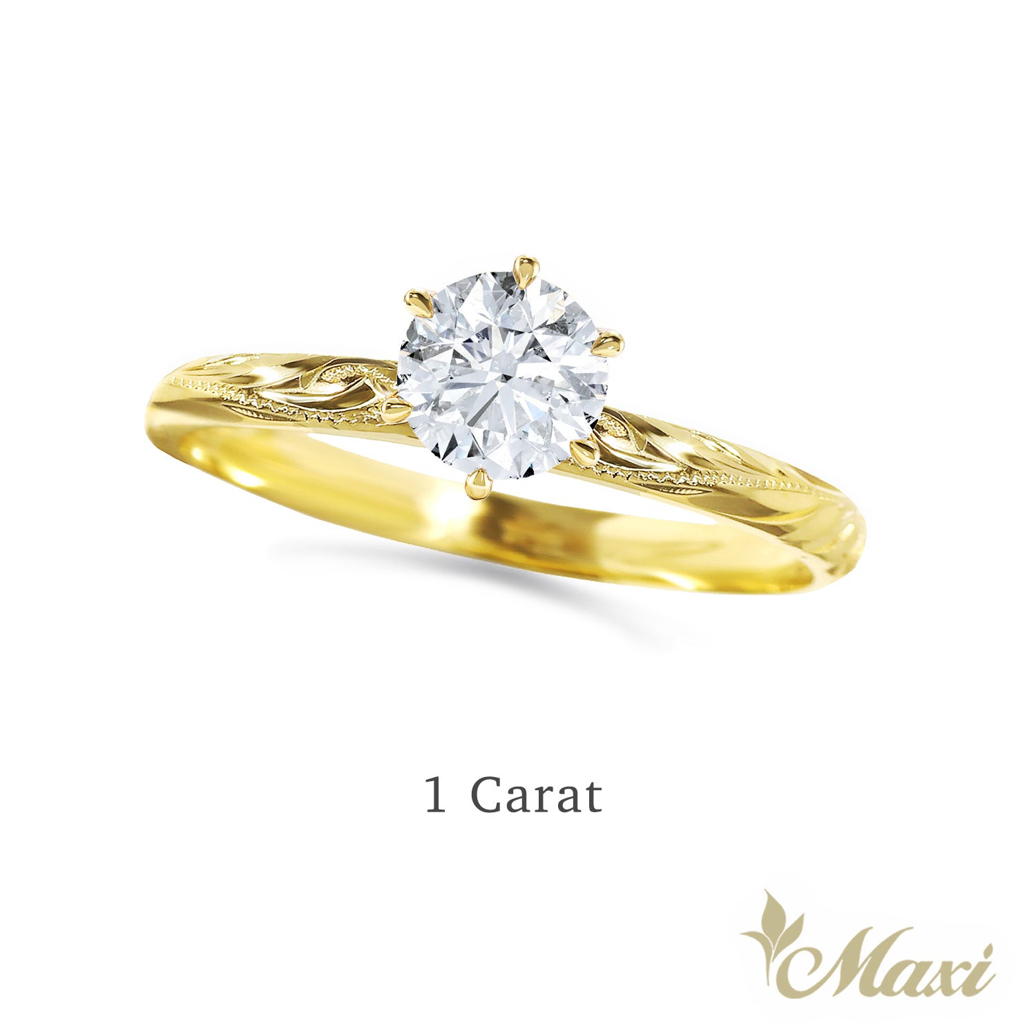 1 Carat Rond Lab-Grown Diamond Hawaiian Engraved Solitaire 2.5mm Ring [14K/18K Gold]