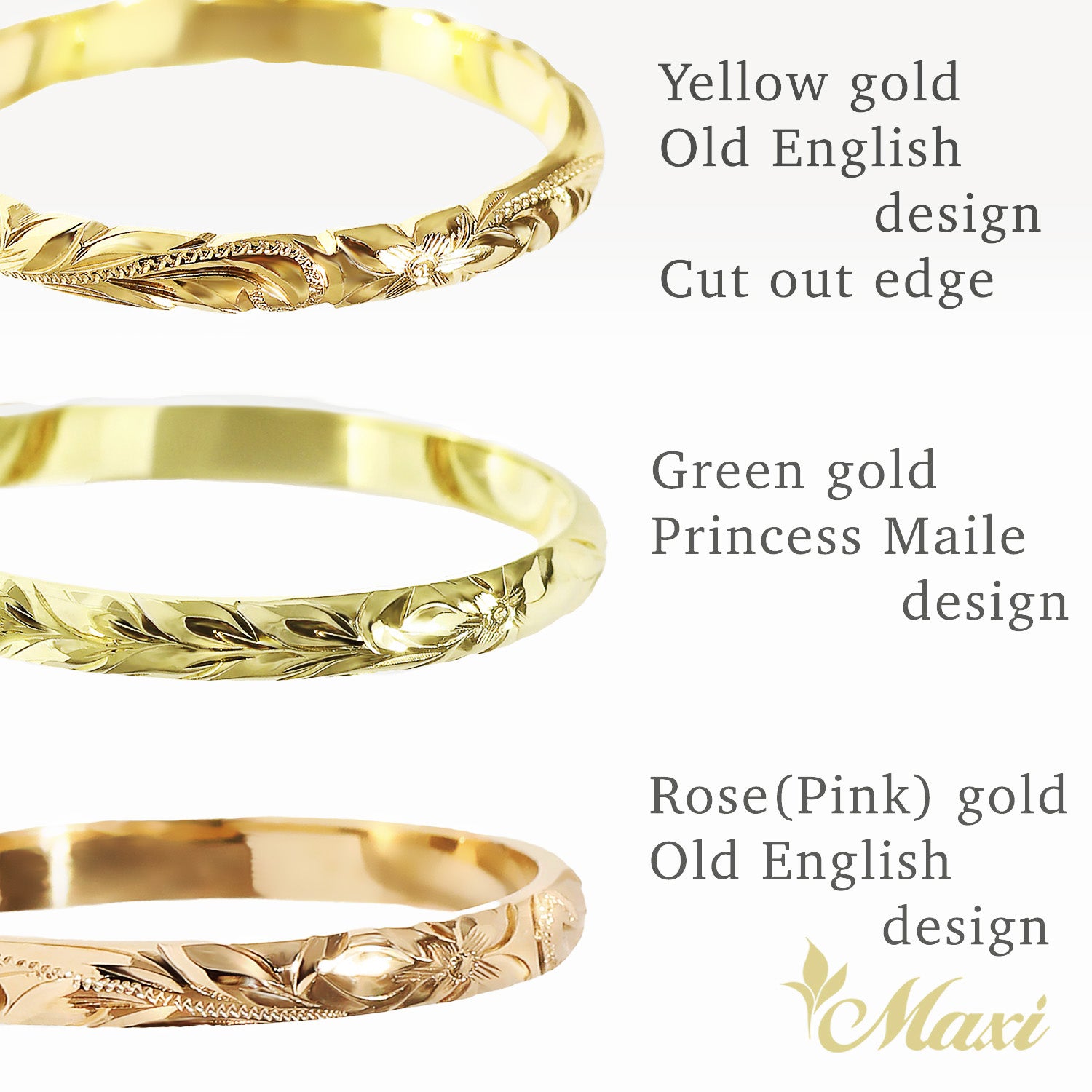 Hawaiian jewelryリング、バングルセット 2.5mm Custom Hawaiian Ring [14K/18K Gold/Platinum] – Maxi Hawaiian