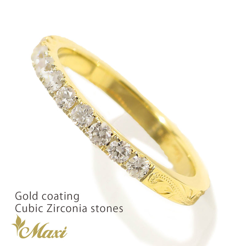 [Gold Plated Copper] 2mm Half Eternity Ring with Cubic Zirconia *Made to Order* (R0910C)