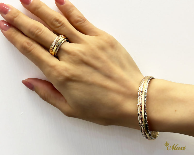 [14K Gold] 3 Tone 8mm width Open Bangle Bracelet*Made-to-order*