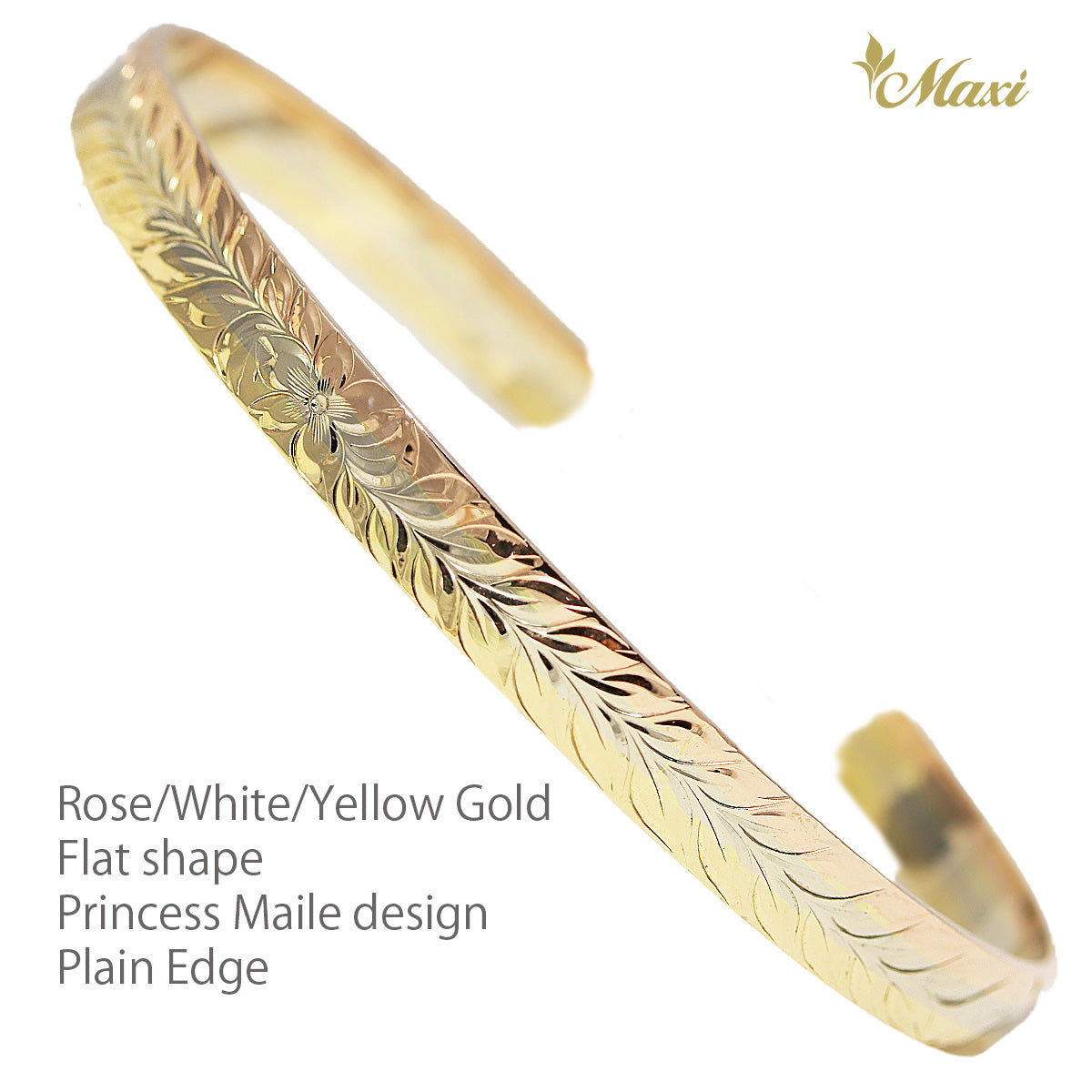 ミント　ハワイアンジュエリー　ローズゴールド 6mm Anuenue Rainbow Tricolor Open Bangle Bracelet/ Flat [14K Gold