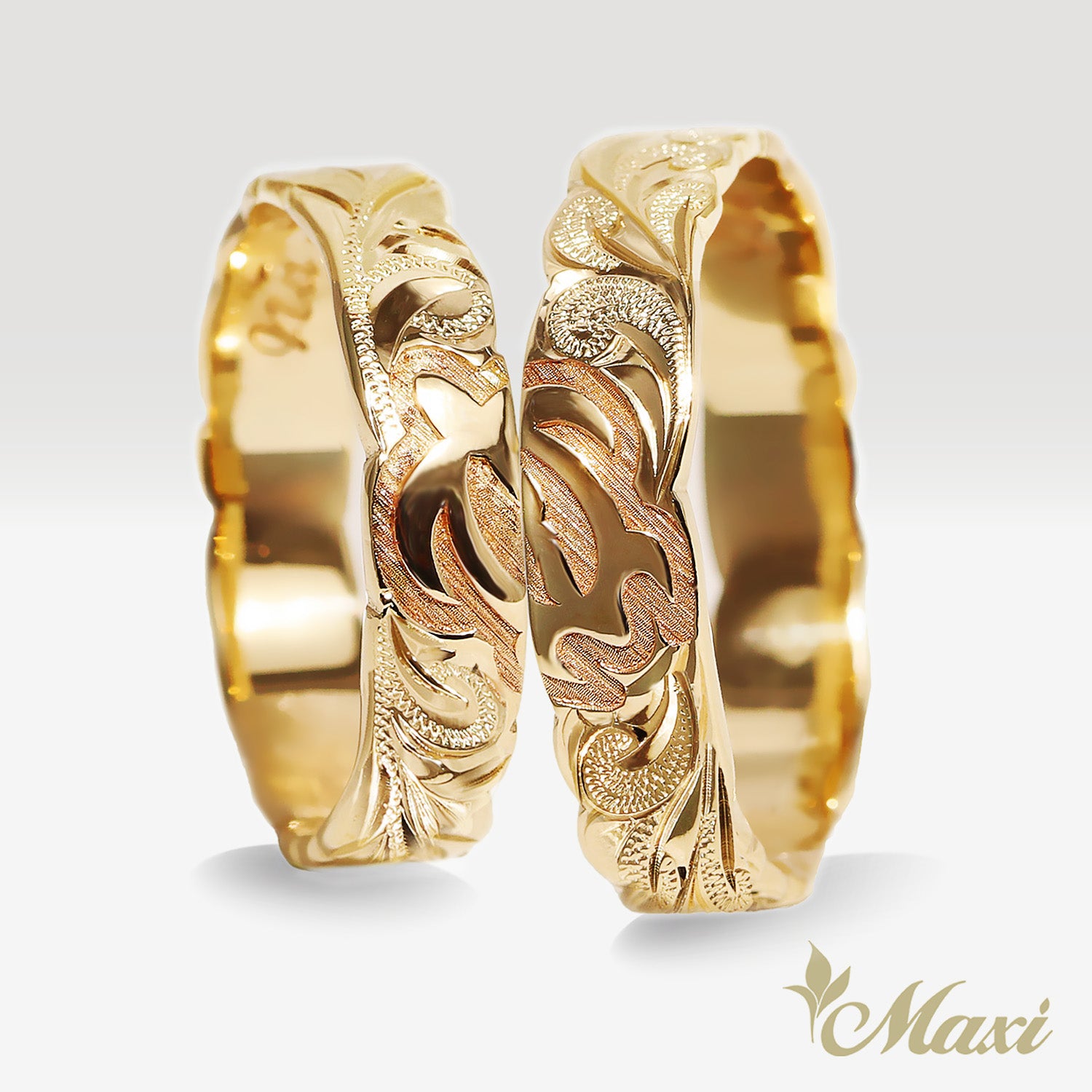 4mm & 6mm Half Honu_Hawaiian Sea Turtle Couple Rings [14K/18K Gold/Platinum]