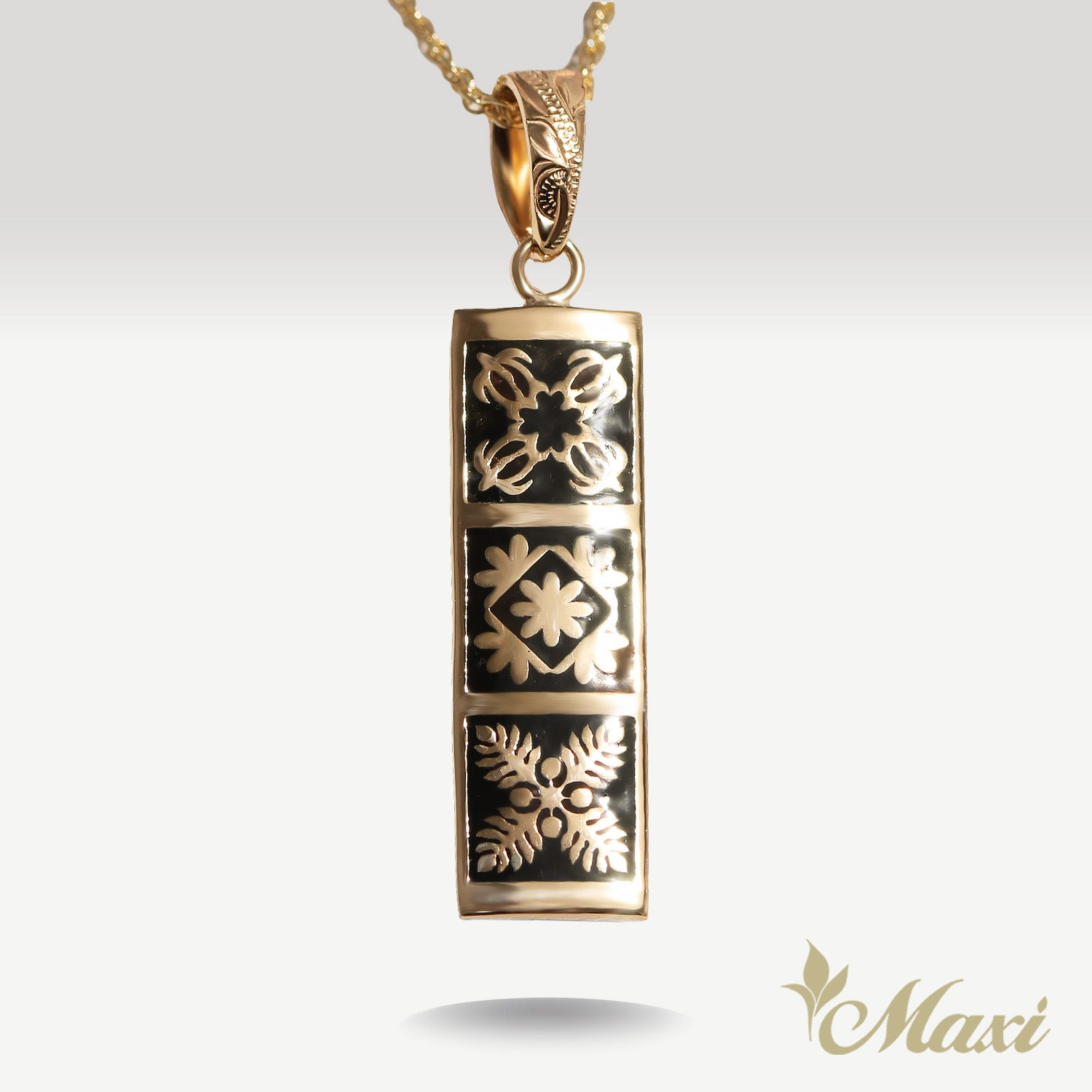 Hawaiian Quilt Pendant-Honu,Naupaka,Kukui [14K/18K Gold]