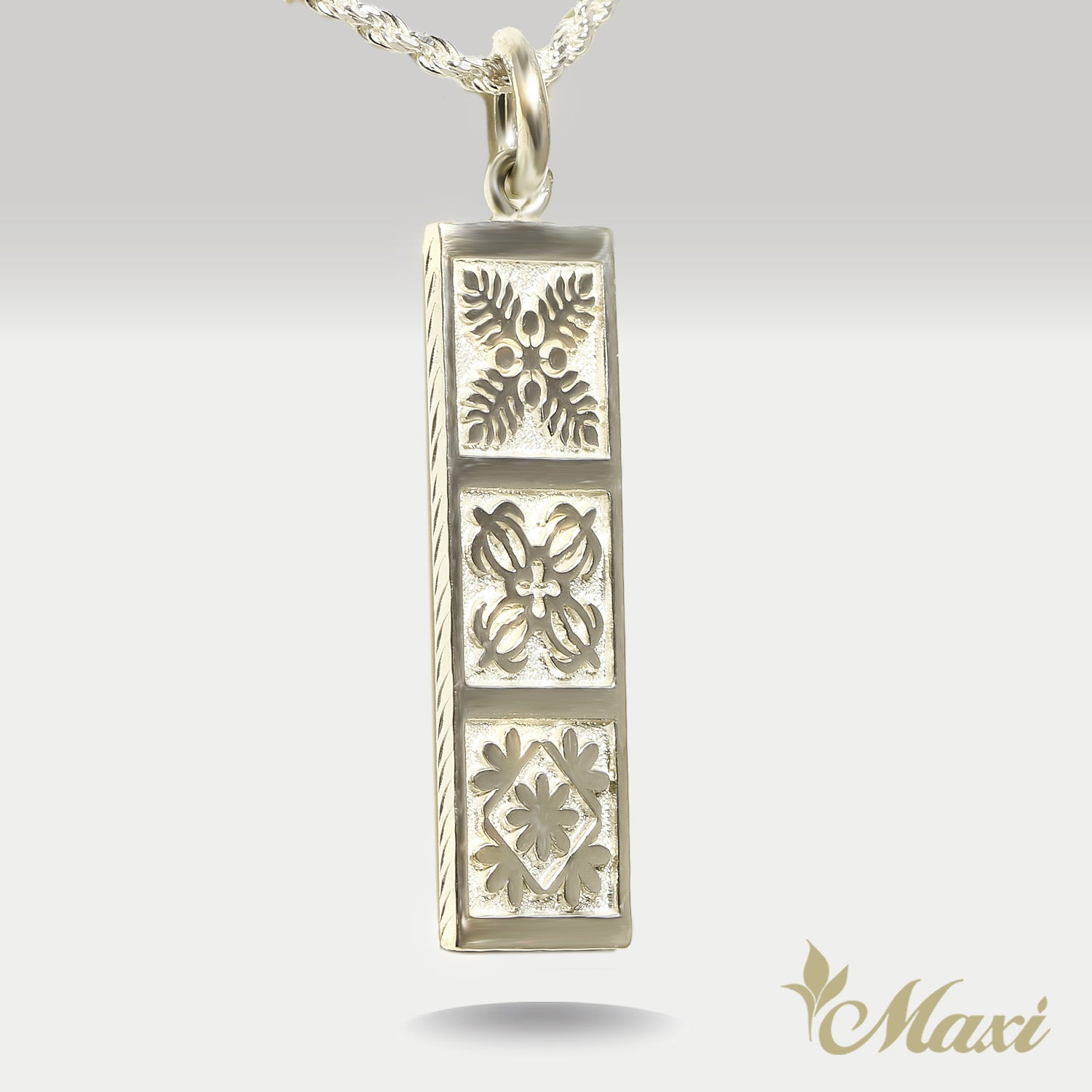 Hawaiian Quilt Pendant-Kukui,Honu,Naupaka [Silver 925]