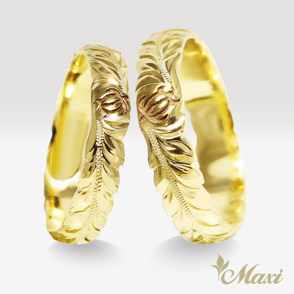 4mm & 5mm Maile Lei & Honu_Hawaiian Sea Turtle Couple Rings [14K/18K ...