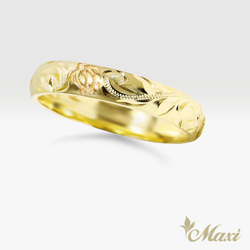 4mm & 6mm Honu_Hawaiian Sea Turtle Couple Rings [14K/18K Gold/Platinum ...