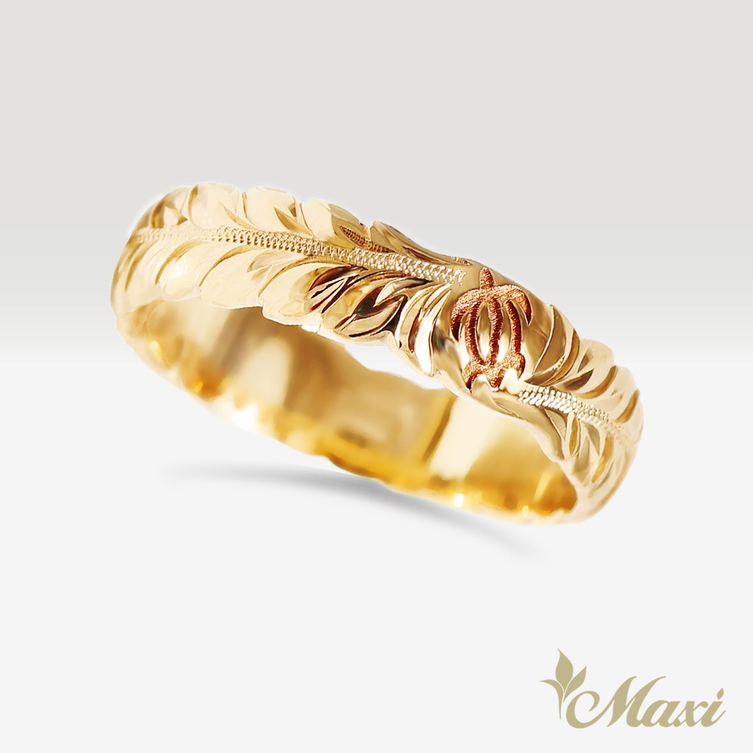 5mm Maile Lei & Honu_Hawaiian Sea Turtle Ring [14K/18K Gold/Platinum]