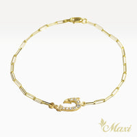 Fish Hook Bracelet with Diamond_Small_Paper Clip Chain  [14K Gold]