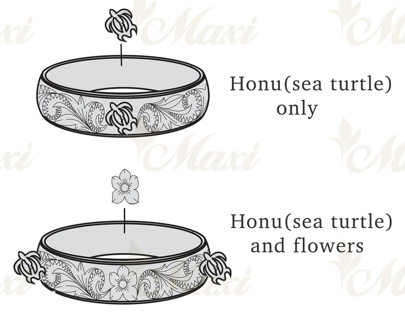 6mm Closed Bangle Bracelet_Scroll & Honu [14K/18K Gold / Platinum]