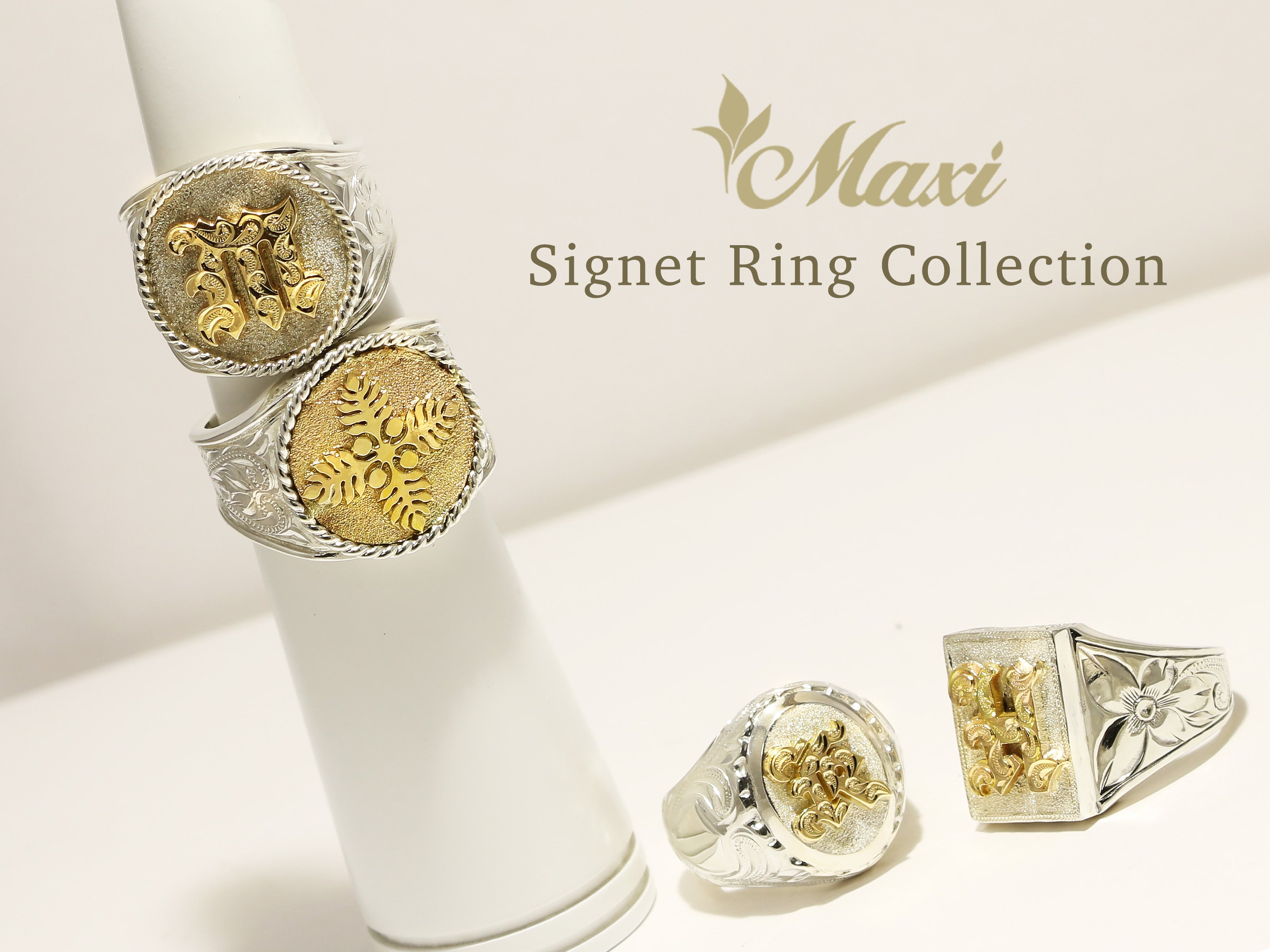 Maile Quilt Signet Ring_Round [Silver 925/14K Gold] – Maxi
