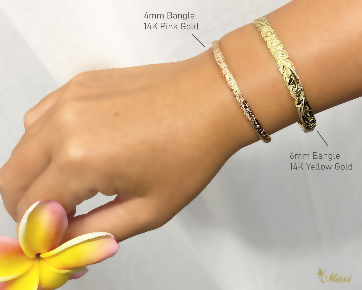 Open Bangle 4mm Open Bangle Bracelet_Barrel Shape_Cut Out Edge [14K/18K Gold ...
