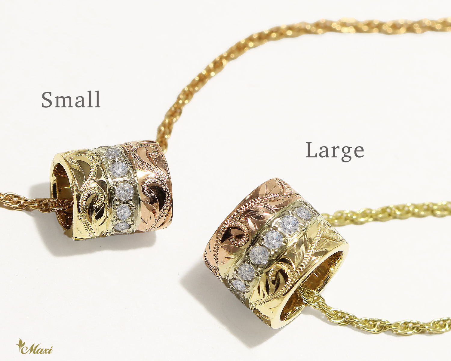 14K/18K Gold] Tube Pedant with Diamond/Tri-Color Rainbow/LARGE