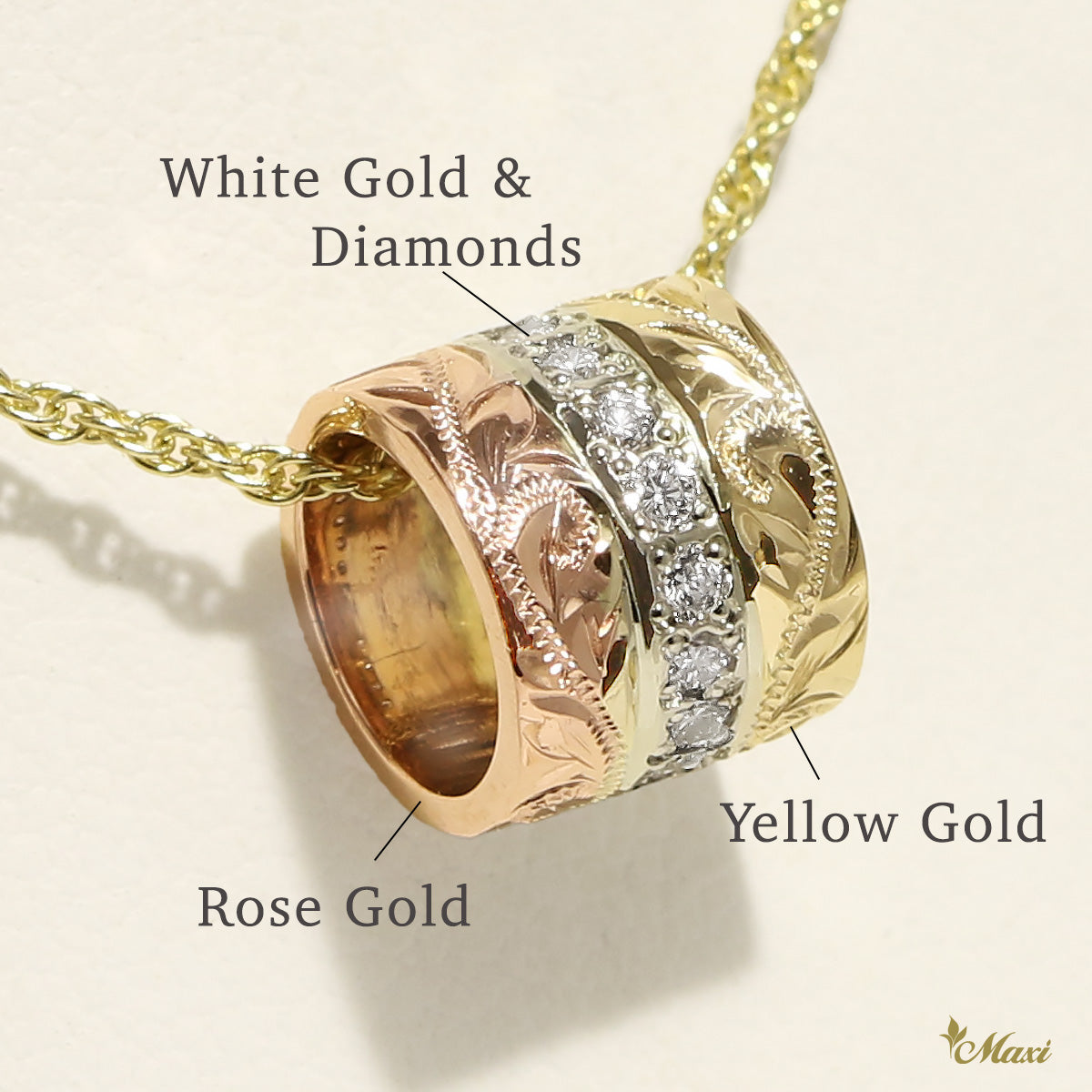 【新年SALE／世界に10本】Hawaii ✩ シトリン×ゴールドブレス 14K/18K Gold] Tube Pedant with Diamond/Tri-Color Rainbow/LARGE