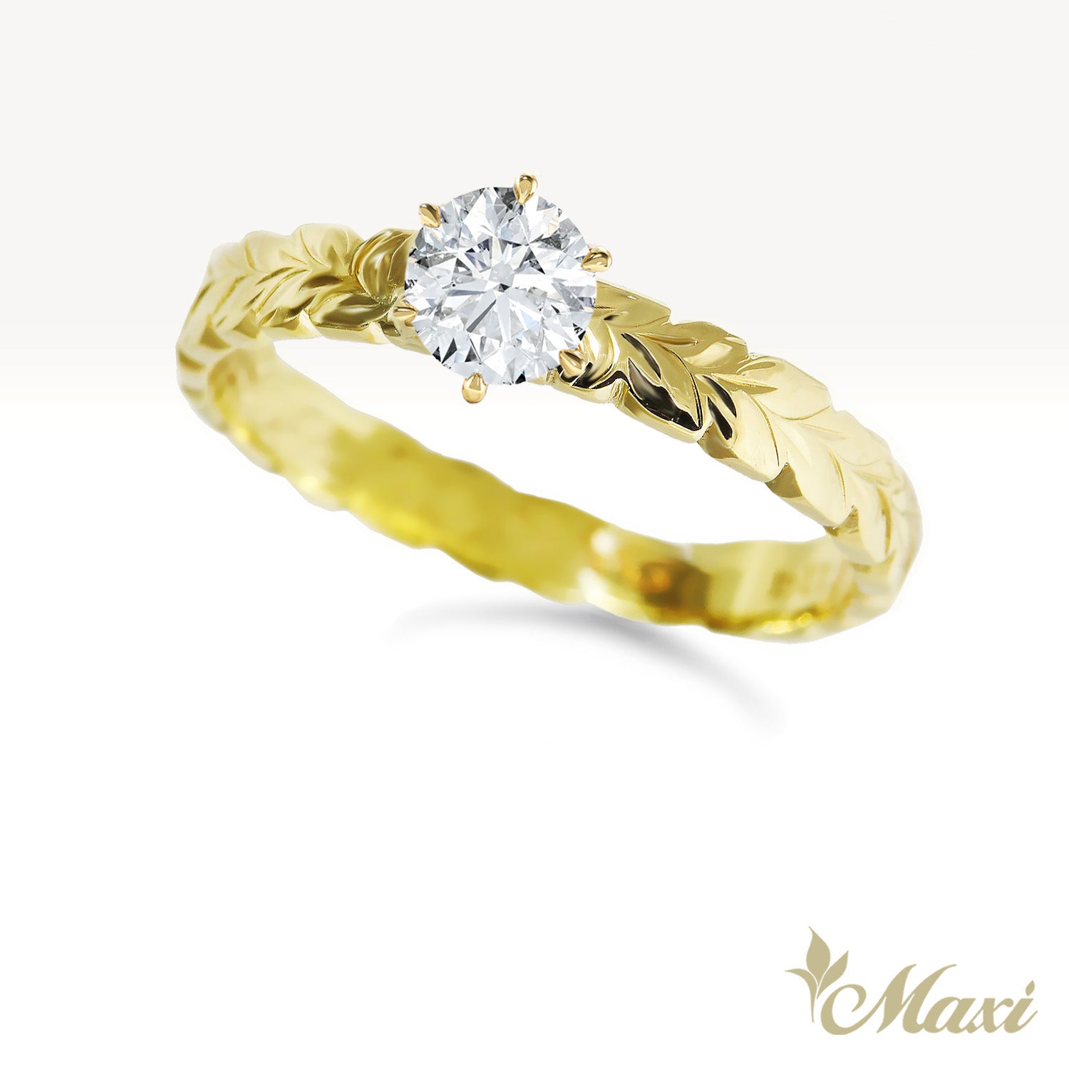 0.5 Carat Round Lab-Grown Diamond Maile Leaf Ring [14K/18K Gold/Platinum]
