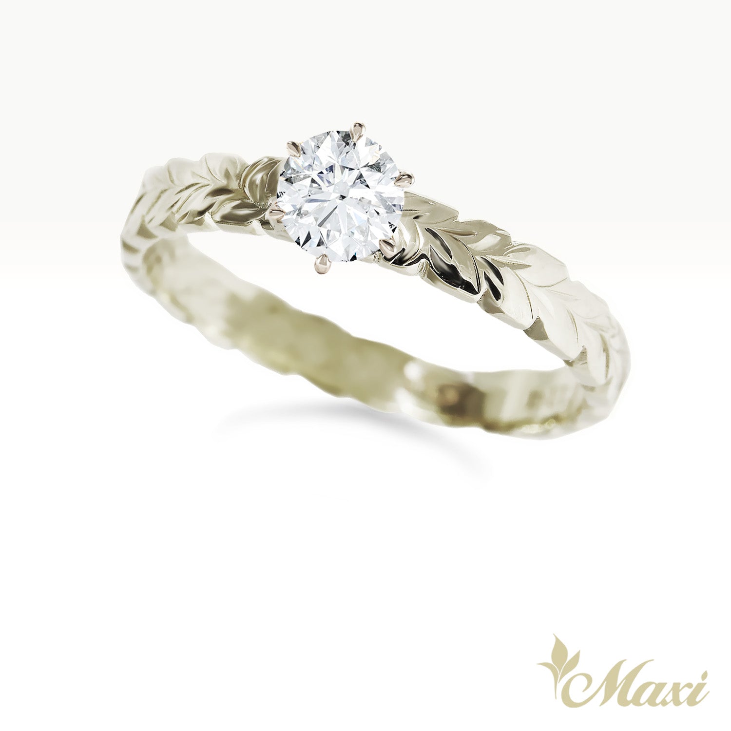 0.5 Carat Round Lab-Grown Diamond Maile Leaf Ring [14K/18K Gold/Platinum]