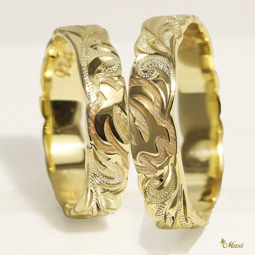 4mm & 6mm Half Honu_Hawaiian Sea Turtle Couple Rings [14K/18K Gold ...