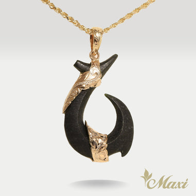 ハワイアンジュエリー Black jade fish hook necklace Black Jade Fish Hook Necklace | Hawaiian Jewelry – Makana Hut