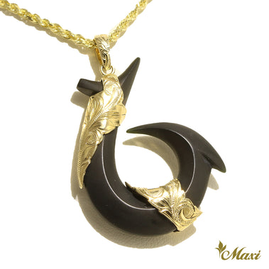 14K Gold] Black Jade Hawaiian Fish Hook-Large (P1315) – Maxi 