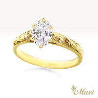 1 Carat Oval Lab-Grown Diamond Hawaiian Engraved Solitaire_ Tapered Ring [14K/18K Gold]