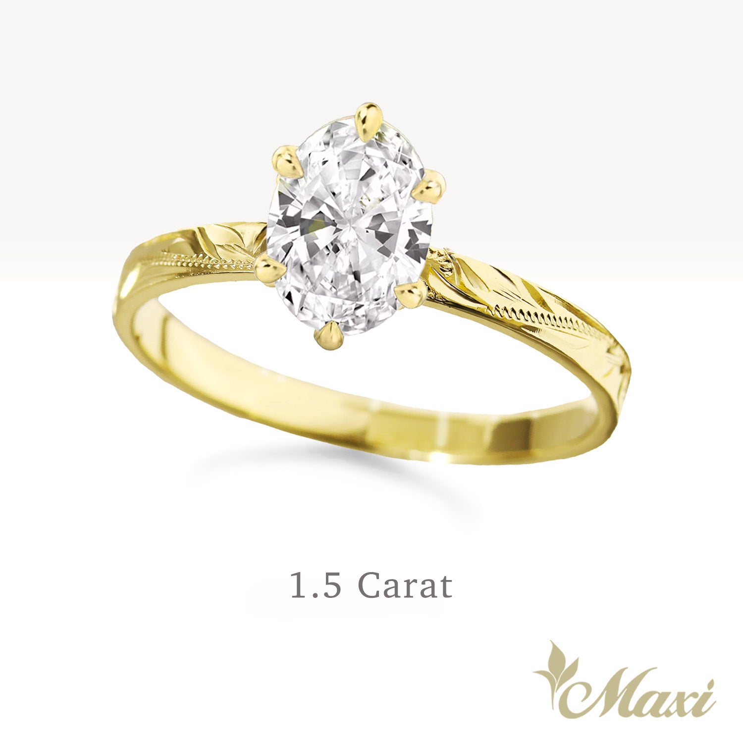 1 Carat Oval Lab-Grown Diamond Hawaiian Engraved Solitaire_Flat Ring [14K/18K/Platinum Gold]
