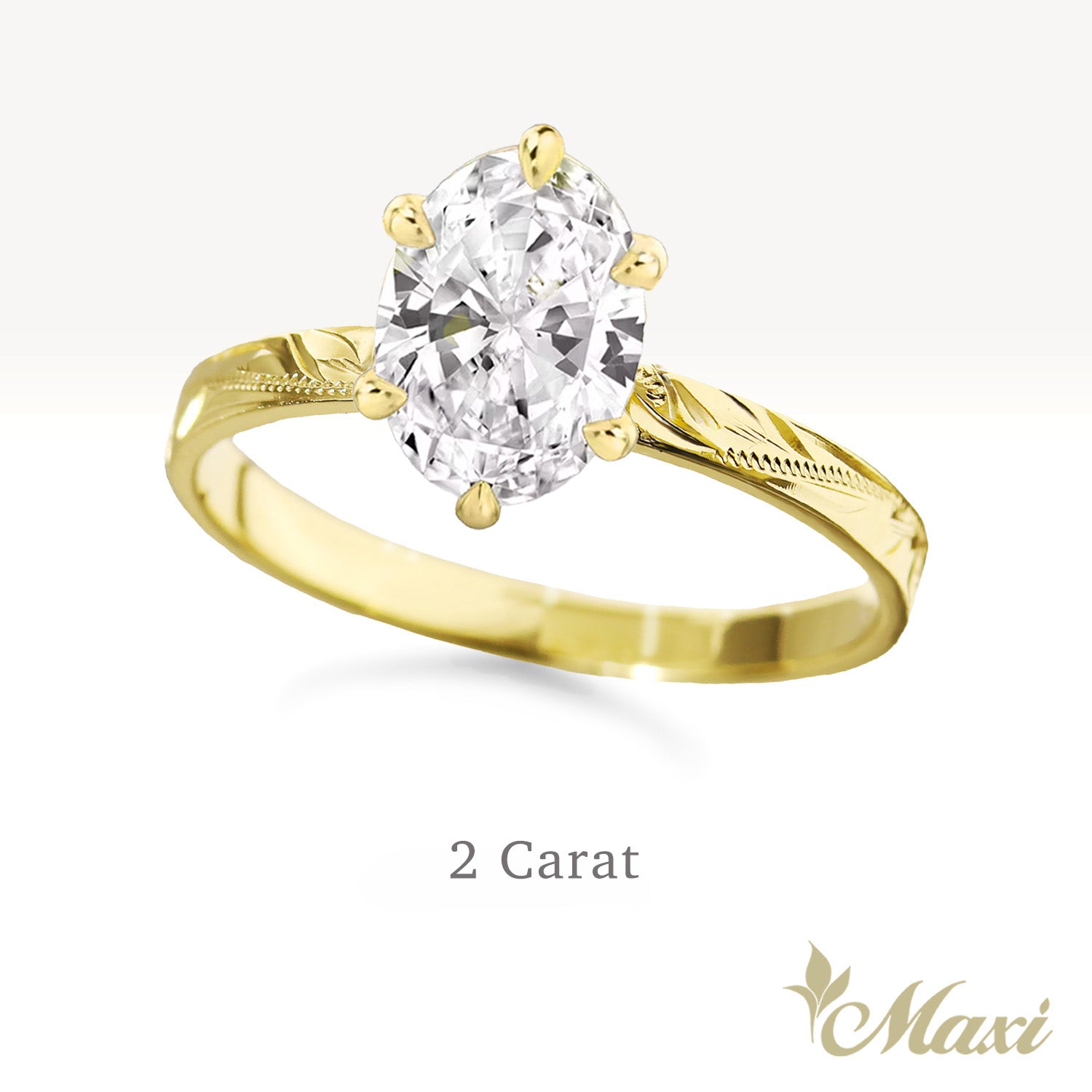 1 Carat Oval Lab-Grown Diamond Hawaiian Engraved Solitaire_Flat Ring [14K/18K/Platinum Gold]