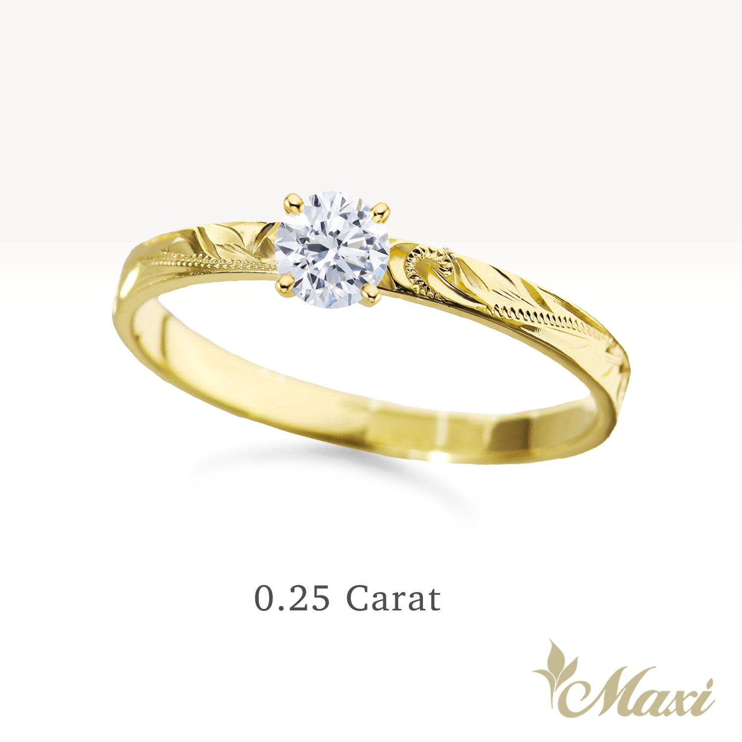 0.25 Carat Round Lab-Grown Diamond Hawaiian Engraved Solitaire_Flat Ring [14K/18K Gold/Platinum]