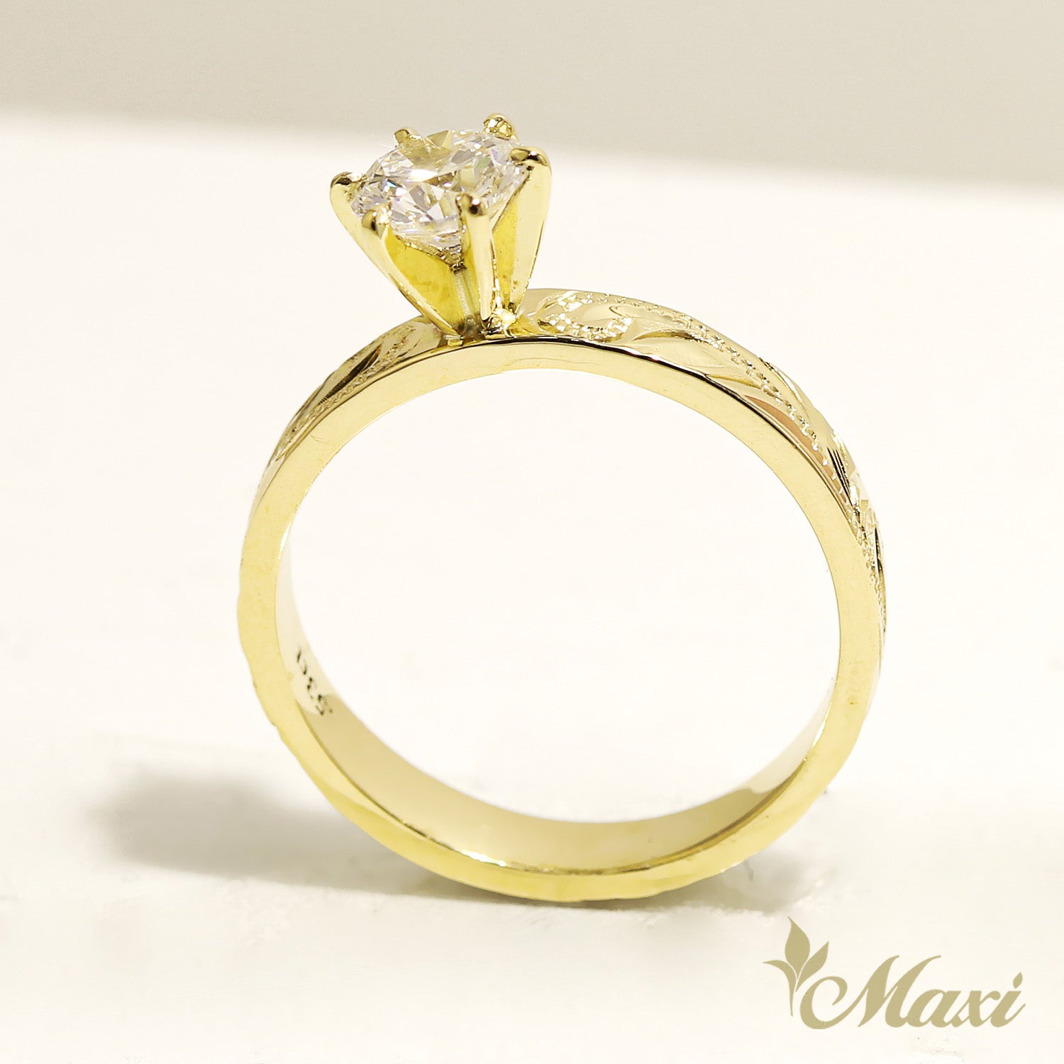 1 Carat Round Lab-Grown Diamond Hawaiian Engraved Solitaire_Flat Ring [14K/18K Gold/Platinum]