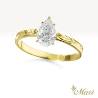 1 Carat Pear Lab-Grown Diamond Hawaiian Engraved Solitaire_Flat Ring [14K/18K Gold/Platinum]