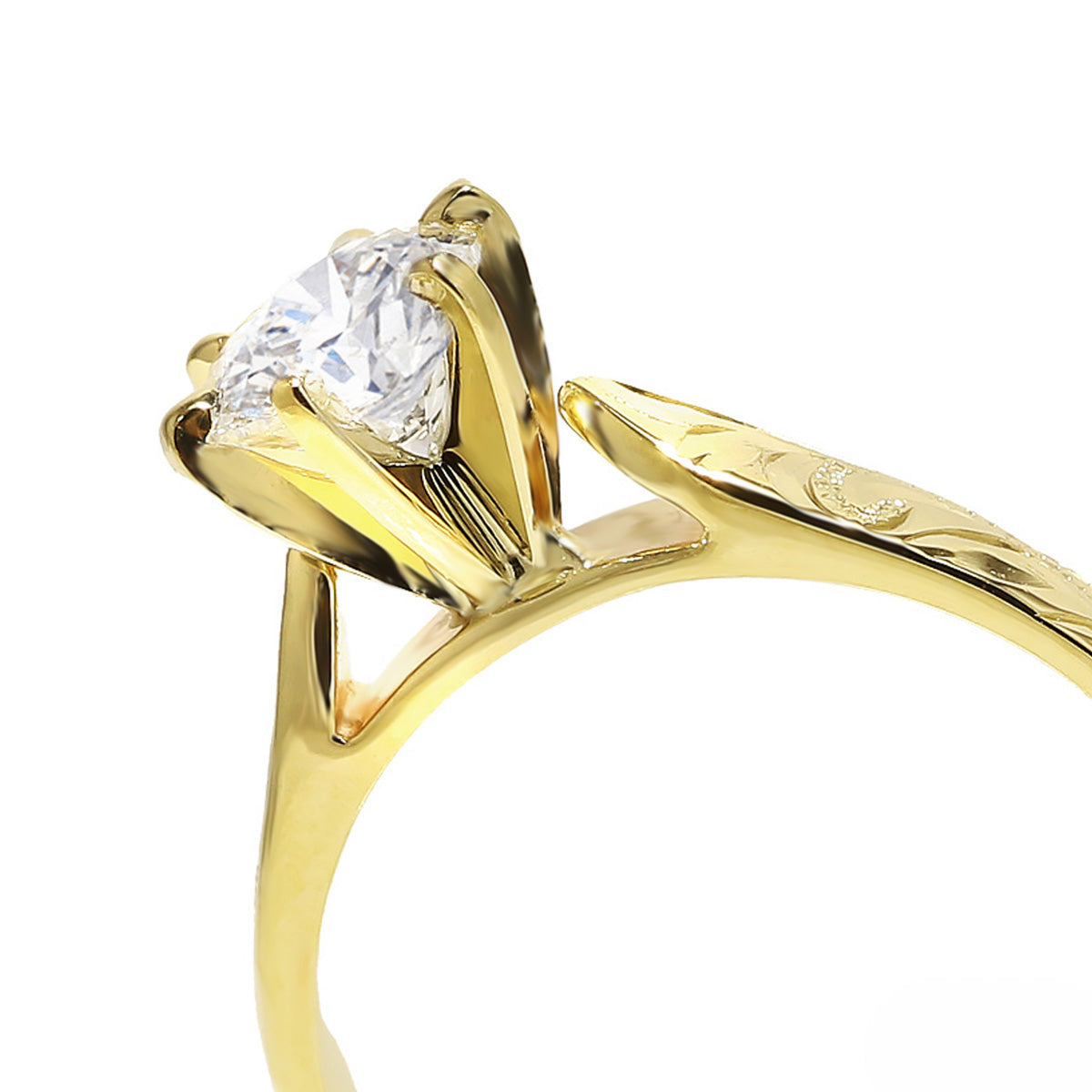 1 Carat Rond Lab-Grown Diamond Hawaiian Engraved Solitaire Ring [14K/18K Gold]