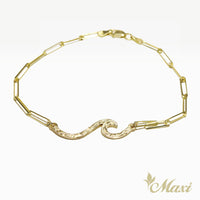 Nalu Wave Bracelet with Paper Clip Chain [14K Gold]