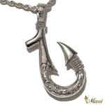 [Black Chrome Silver 925] Handmade Fish Hook Pendant Large-Double Side Engraving [Made to Order] (P0700)