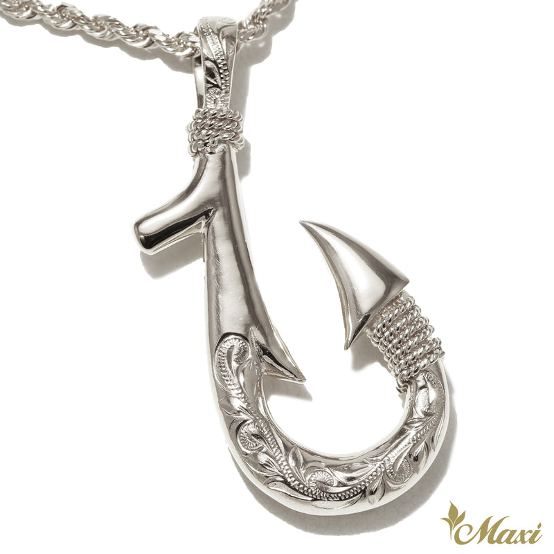 [Silver 925] Handmade Fish Hook Pendant Large-Double Side Engraving [Made to Order] (P0700)