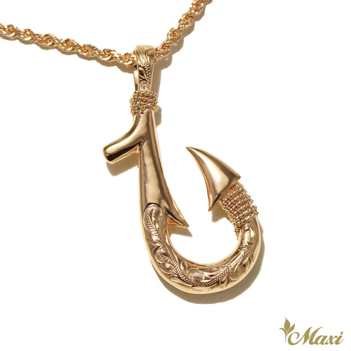 [14K Gold] Fish Hook Pendant Small-Double Side Engraving [Made to Order] (P0953)