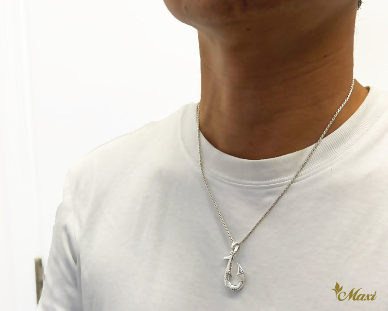 [14K Gold] Handmade Fish Hook Pendant Small-Double Side Engraving [Made to Order] (P0953)