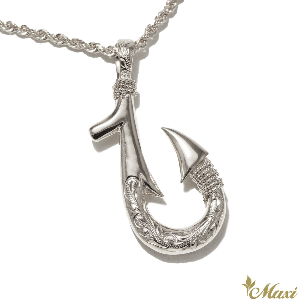 Sterling Silver Hawaiian Fish Hook with Two Sided Engraved Maile Leaf —  Leilanis Attic