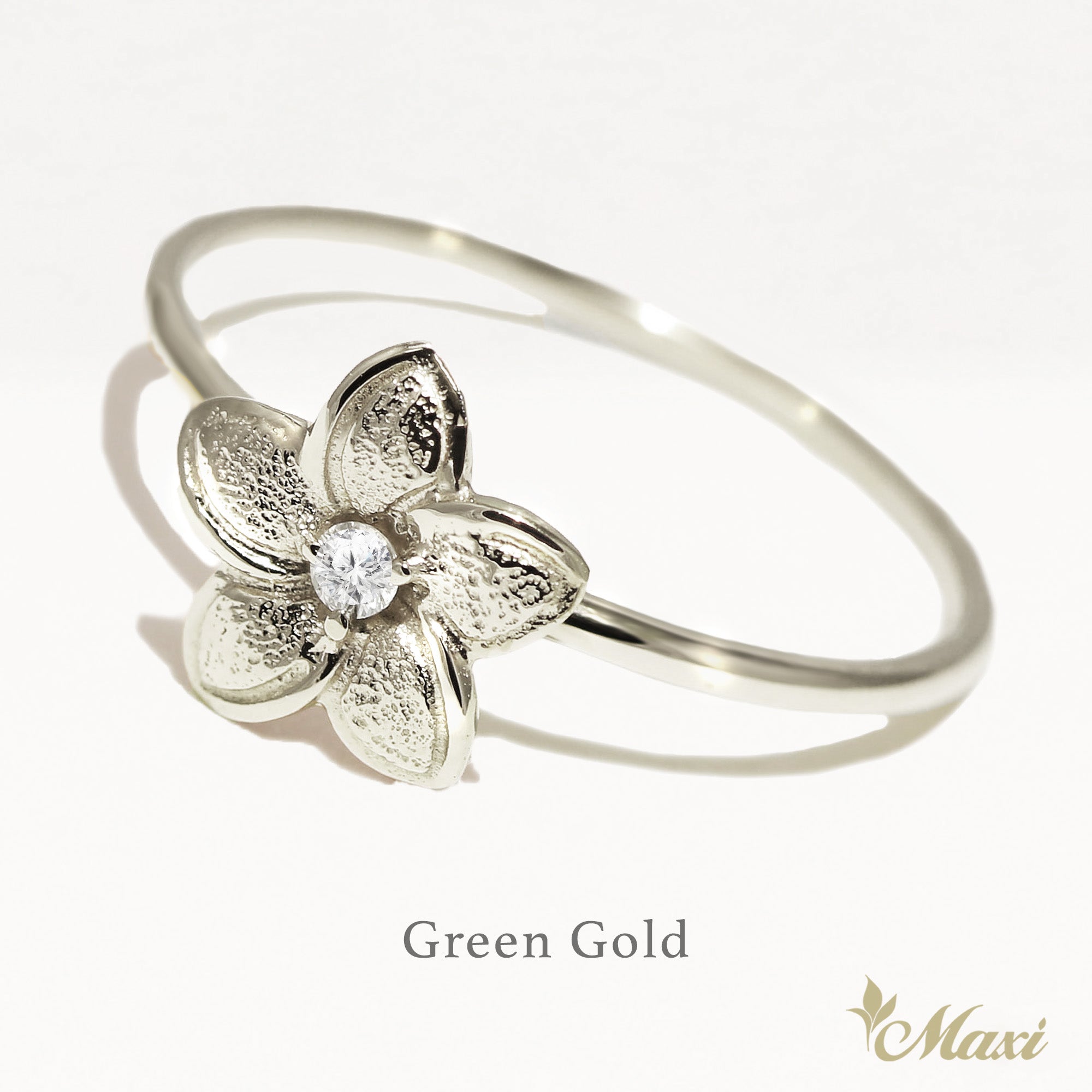 Matte Plumeria Flower Ring with Diamond_Large [14K/18K Gold