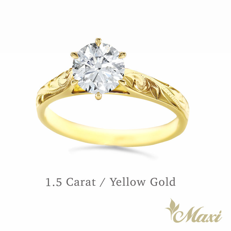 1 Carat Rond Lab-Grown Diamond Hawaiian Engraved Solitaire_Tapered Ring ...