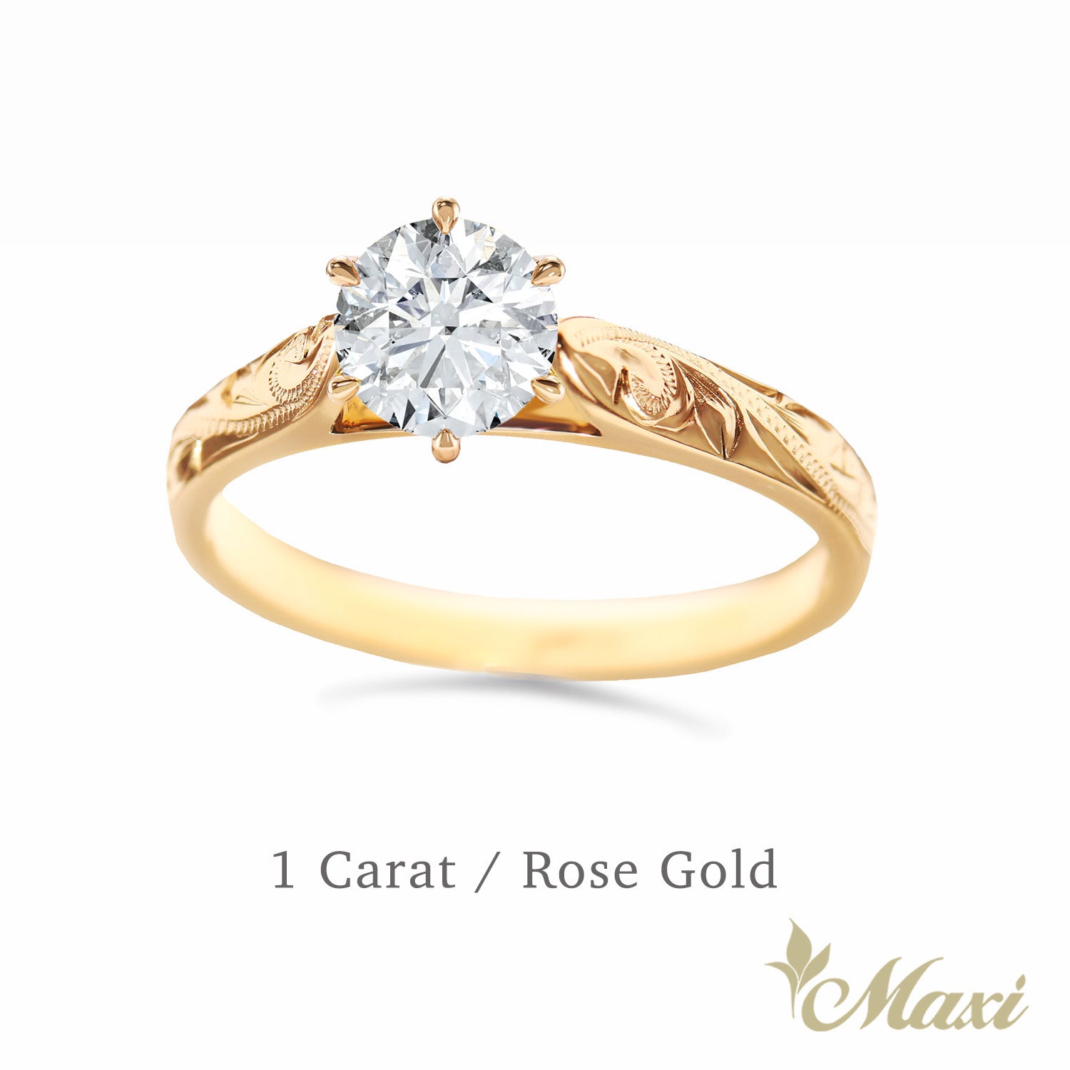 1 Carat Rond Lab-Grown Diamond Hawaiian Engraved Solitaire Ring [14K/18K Gold]