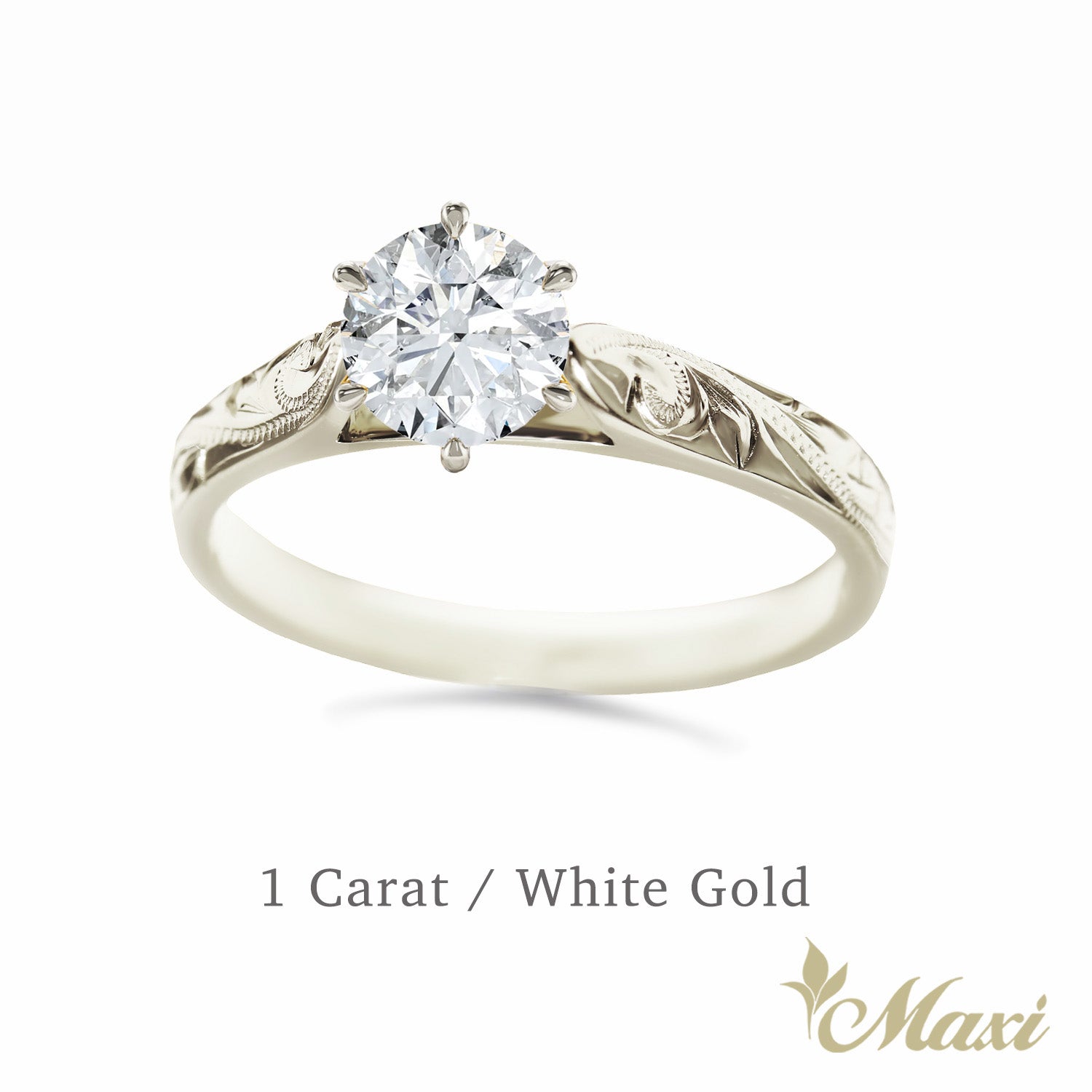1 Carat Rond Lab-Grown Diamond Hawaiian Engraved Solitaire Ring [14K/18K Gold]