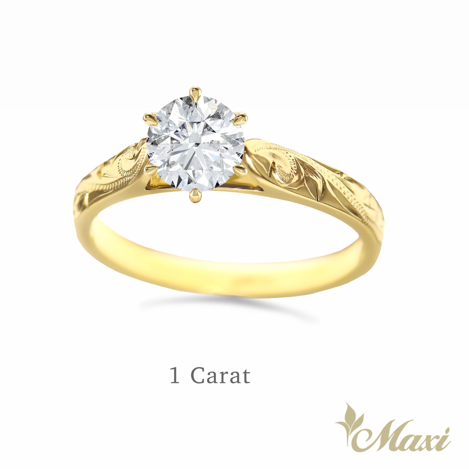 1 Carat Rond Lab-Grown Diamond Hawaiian Engraved Solitaire Ring [14K/18K Gold]