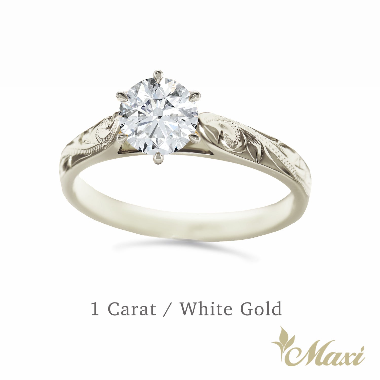 1 Carat Rond Lab-Grown Diamond Hawaiian Engraved Solitaire Ring [14K/18K Gold]